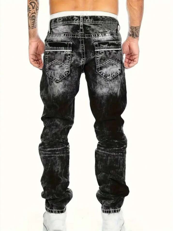 DEVIL-DENIM Men's Fashionable Contrast Slant Pocket Stretch Jeans